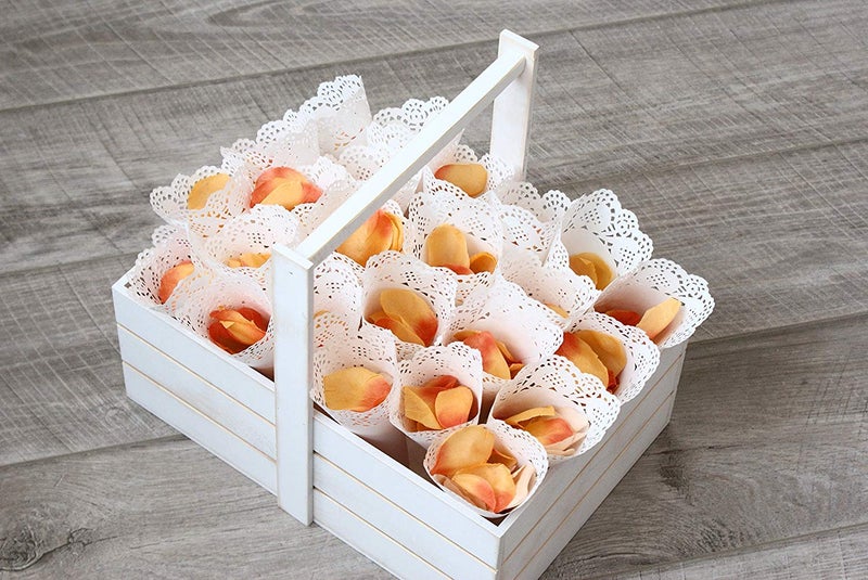 Teemico 50 Pcs Wedding Confetti Cones White Paper Tapers Hollow Print Cone for Party Petal Small Bouquet White Paper Cones for Candy Buffet - Image 3